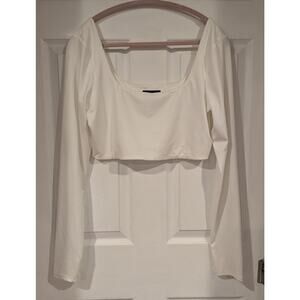 H:ours Hibi Cropped Long Sleeve Top in White‎ Size XL Stretch Comfort Luxe